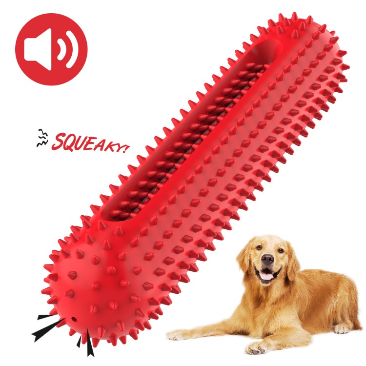  Dog Squeaky Toys Toothbrush Chew Toy  with Non-Toxic Natural Rubber  for Medium & Large Dogs